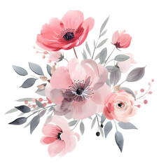 Fototapeta na wymiar watercolor pink flowers on a transparent background
