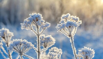 beautiful winter background with a plants covered with hoarfrost