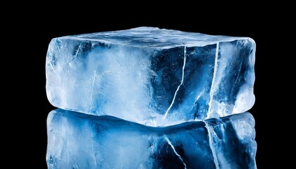 blue toned rectangular ice block with cracks isolated on black background clipping path included