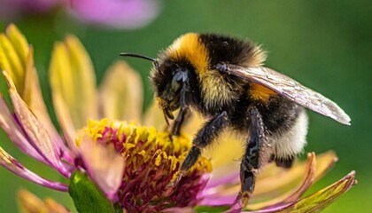 a cute bumblebee approaching a flower