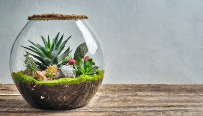 terrarium on white background with space for text