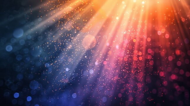 Abstract spotlight background. Rainbow colors spotlight with bokeh and glitter lights