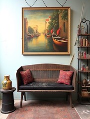 Vibrant Vintage Gondola Wall Decor: Romantic Scenic Prints for a Captivating Ambiance