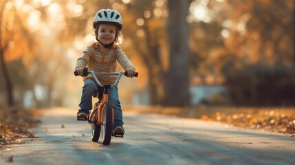 A child's proud moment, riding a bicycle without training wheels for the first time