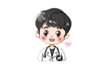 Fototapeta premium cute doctor cartoon character with stethoscope, happy joyful smile, healthcare cartoon design,