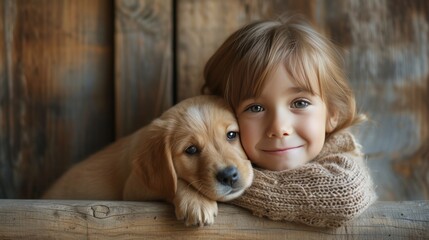 A child and a puppy, sharing a moment of unconditional love and companionship