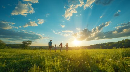 A family picnic, with children playing tag in a field, the joy of simple pleasures - 732788446