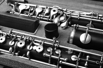 Oboe woodwind instrument. Orchestral music instruments.