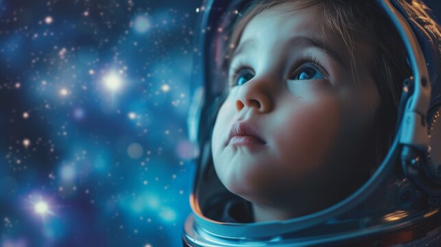 A little one dressed as an astronaut, dreaming big dreams of space and beyond