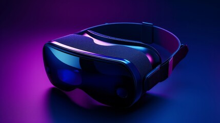 Metaverse: future game and entertainment tech. VR glasses isolated on dark blue-purple background