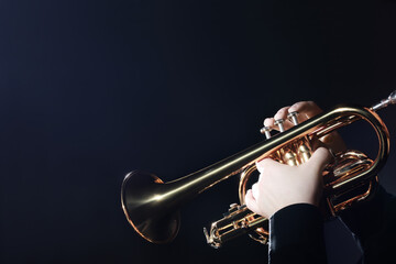 Trumpet instrument. Music player trumpeter jazz playing
