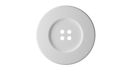 White plastic cloth button with four holes isolated on transparent and white background. Buttons concept. 3D render