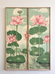 Floating Lotus Ponds - Vintage Painting Nature Scenic Wall Art