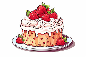 An elegant monochrome drawing of a cake decorated with strawberries, ideal for use in a patisserie brochure or as inspiration for cake designers.