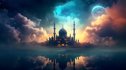 Obraz premium Ramadan background with mosque or lantern illustration