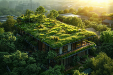 An urban rooftop adorned with vibrant greenery, serving as a green oasis in the midst of the cityscape and highlighting the potential for sustainable urban development. Generative Ai.