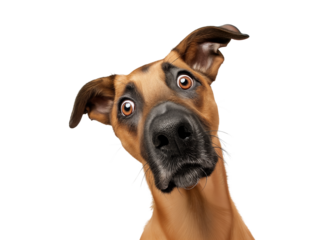 Funny surprised dog boxer isolated on white transparent background, png