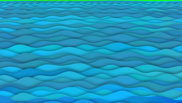 Blue waves version 1 cartoon background animation perspective. Many shades of blue color. Good for intro, titles, opener, presentation, etc... Seamless loop, alpha channel and green screen.