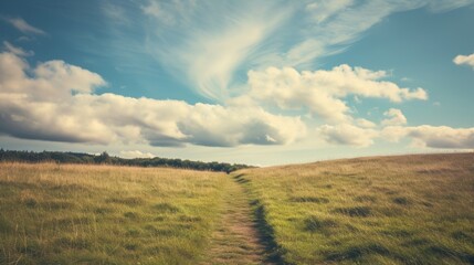 Fototapeta premium A serene landscape photograph of a solitary hike, symbolizing introspection and discovery