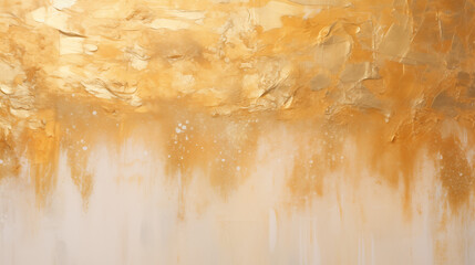 Złote tło namalowane farbą olejną na płótnie - artystyczna abstrakcyjna nowoczesna sztuka. Pociągnięcia pędzlem i nieregularne kształty. - obrazy, fototapety, plakaty