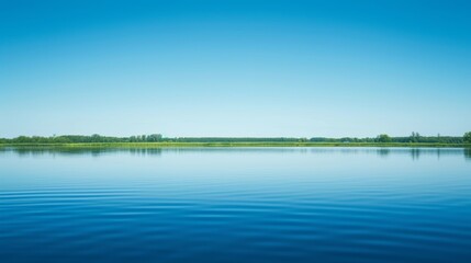 Fototapeta na wymiar A tranquil lake reflecting the clear blue sky, creating a sense of serenity and inner peace