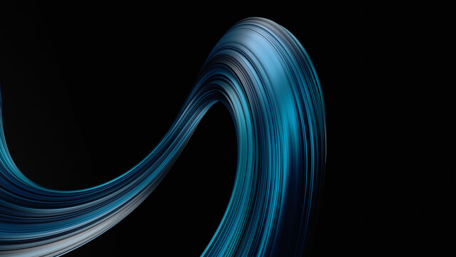 Blue abstract background with curved lines 3d render.