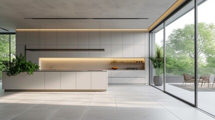 Ultra-Modern Kitchen Oasis with Floor-to-Ceiling Glass and Zen Garden Integration
