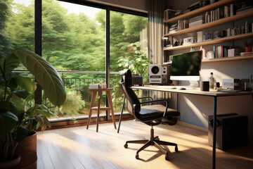 Fototapeta premium Eco-Friendly and Sustainable Home Office with Large Windows