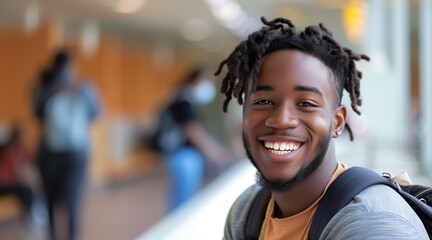 Student smiling at camera in university