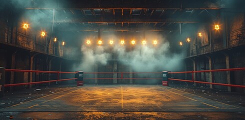 The dimly lit boxing ring, enveloped in a cloud of smoke, stood still on the night's ground, beckoning for the clash of fists and the glimmer of light