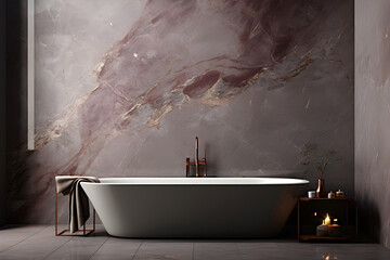 Modern bathroom interior with graphite wall and white bath tub ai generated - obrazy, fototapety, plakaty