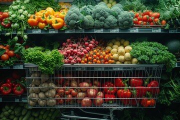 An abundant display of nutrient-rich produce, showcasing the benefits of a natural, whole food diet, at a local grocer's outdoor market, where plant-based options and superfoods reign supreme in a co - obrazy, fototapety, plakaty