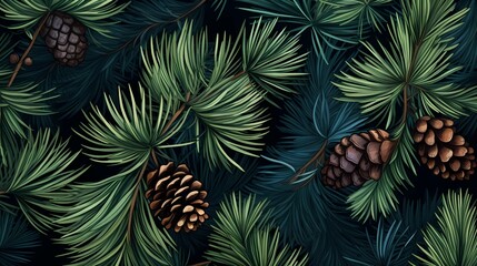 seamless background with coniferous branches pattern, coniferous, fir, 