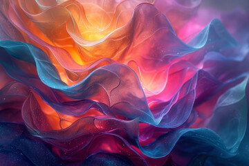 A maximalist abstract artwork uses layers of translucent colors to create depth and complexity, inviting viewers to explore the intricate interplay of hues in a visually captivating. Generative Ai. - obrazy, fototapety, plakaty