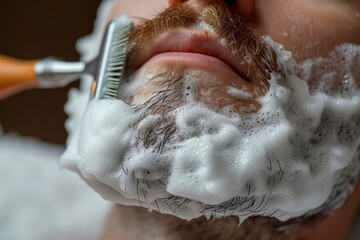 photo of man shaving his beard