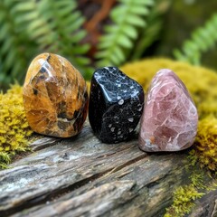 Nature-inspired stone arrangement on forest floor.