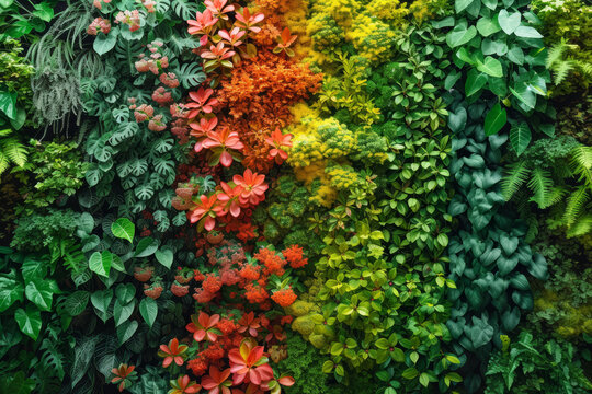 A vertical garden photo, showcasing layers of flora in a single frame. Concept of botanical photography tailored for vertical compositions. Generative Ai.
