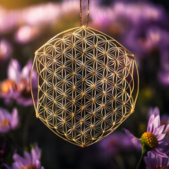 A decorative Flower of Life hanging ornament.