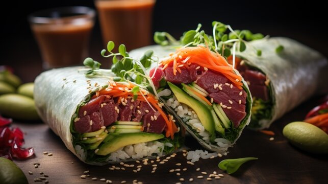 Sushi Burrito with Fresh Tuna. Best For Banner, Flyer, and Poster