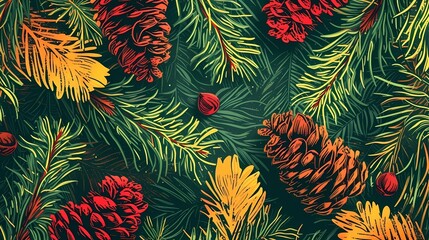seamless background with coniferous branches pattern, coniferous, fir, 