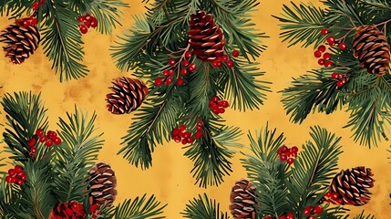 seamless background with coniferous branches pattern, coniferous, fir, 