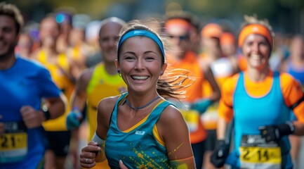 Fototapeta na wymiar Unidentified female runners at the Stockholm Half Marathon.