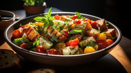Panzanella Salad with Balsamic Vinaigrette. Best For Banner, Flyer, and Poster