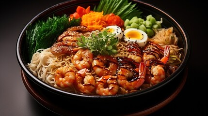 Fototapeta premium Soba Noodles with Tempura Shrimp. Best For Banner, Flyer, and Poster