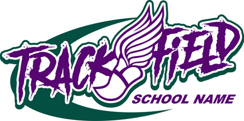 track and field team design with winged foot for school, college or league sports