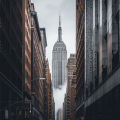 Empire State Building Enveloped in Mist Amidst Cityscape