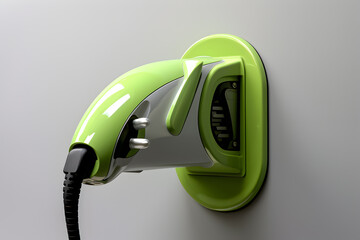 Close up view of electric car charging station charger handle