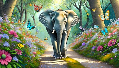 美しい森を歩く象