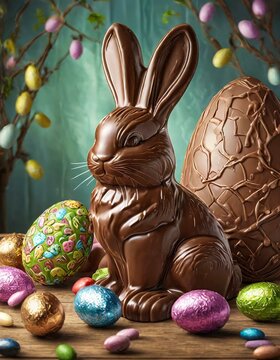 Pascua, conejo de chocolate, huevos de chocolate, Fiestas de Pascua, Semana Santa, fiesta, vacaciones, chocolate, dulce, postre, marrón, huevo, dulces para niños, 