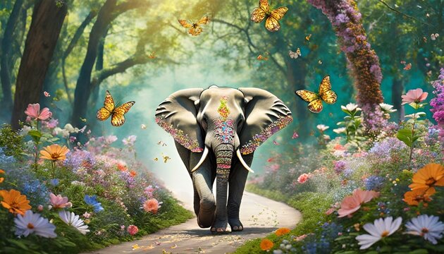 美しい森の中を歩く象